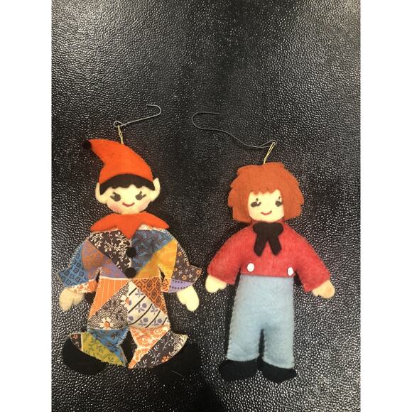 Vintage Handmade Christmas Ornaments Patchwork Elf And Child - Picture 1 of 6